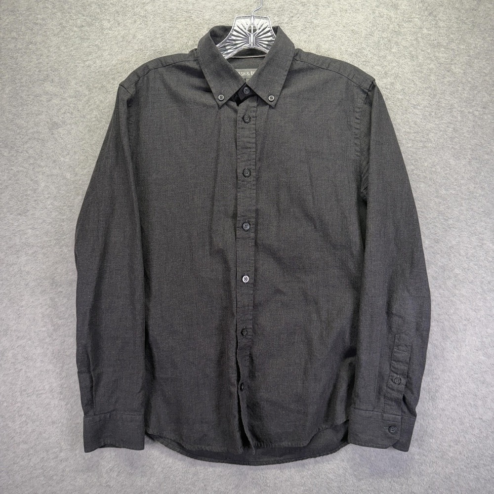 Ash & Erie Shirt Mens Small Gray Solid Flannel Button Up Long Sleeve Slim Casual